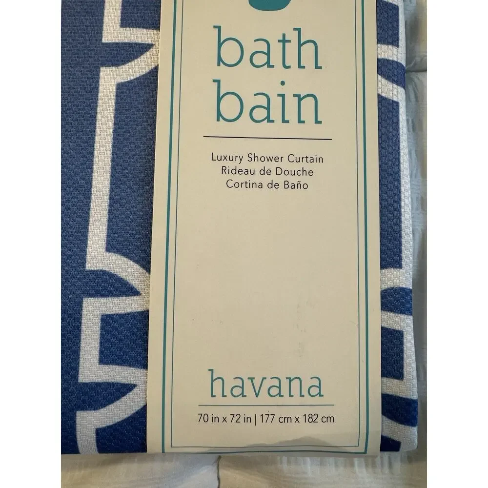 Havana Blue Shower Curtain NWT White 70 in x 72 in Printed